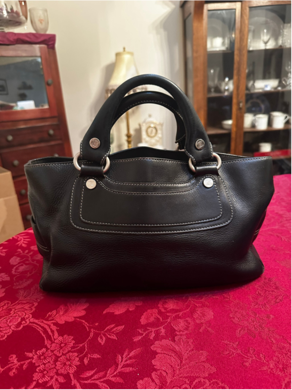 Celine Black Leather & Silver Boogie Bag Satchel